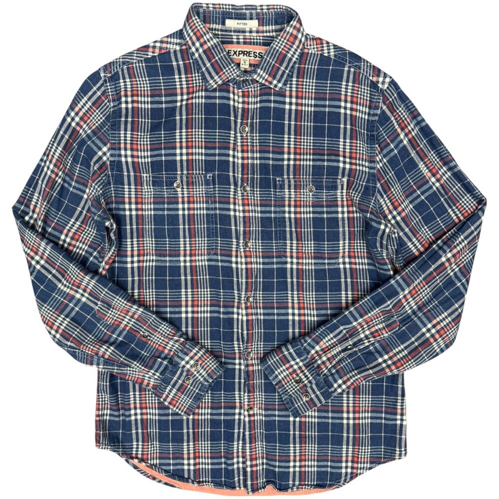 Men's‎ EXPRESS Fitted Thin Flannel, Lined Button Down Long Sleeve | Size M